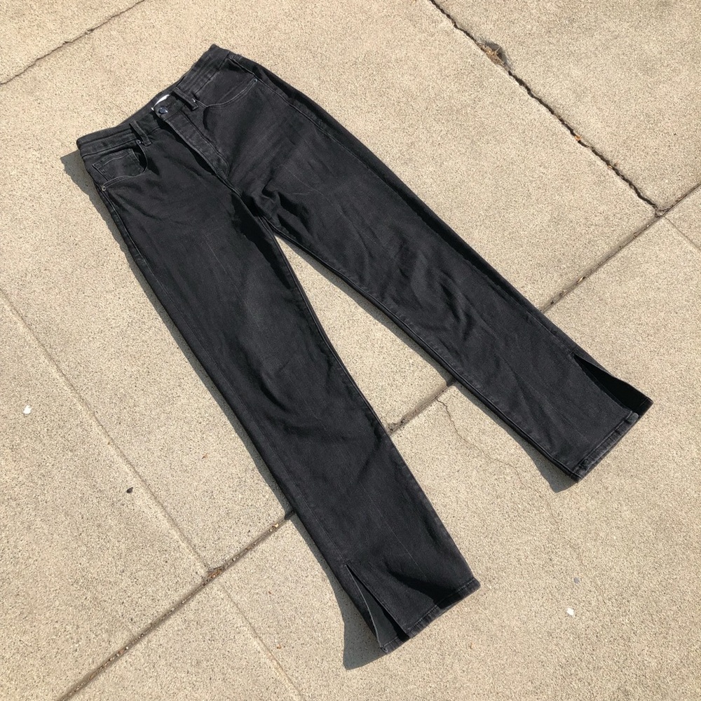 Good American dark grey black straight leg jeans